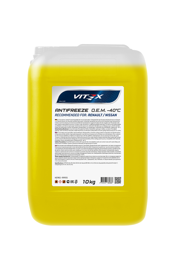 Жидкость охлаждающая низкозамерзающая Antifreeze Vitex O.E.M. for Renault Nissan -40 10 кг